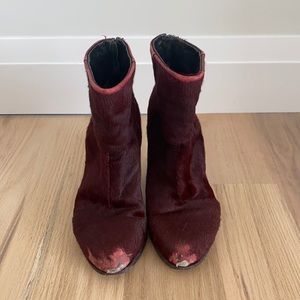 Rag & Bone Burgundy Pony Hair Ankle Booties